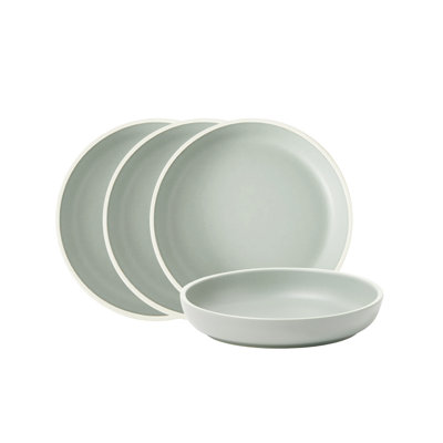 Service de vaisselle en céramique Morandi de Ebern Designs, ensemble de 4, ensemble de vaisselle assiette profonde blanche matte de 8 pouces, parfaite pour la cuisine, le patio et les ensembles repas