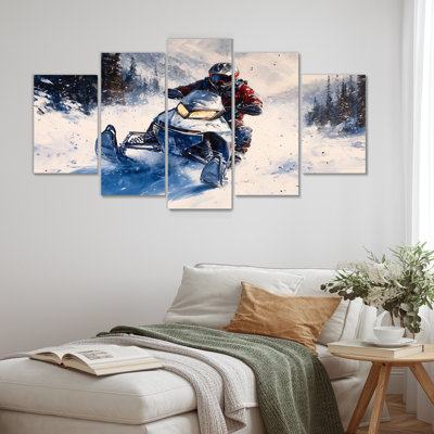 Motoneige bleue Hillcross accentuée de blanc II - ensemble d'art mural sport d'hiver