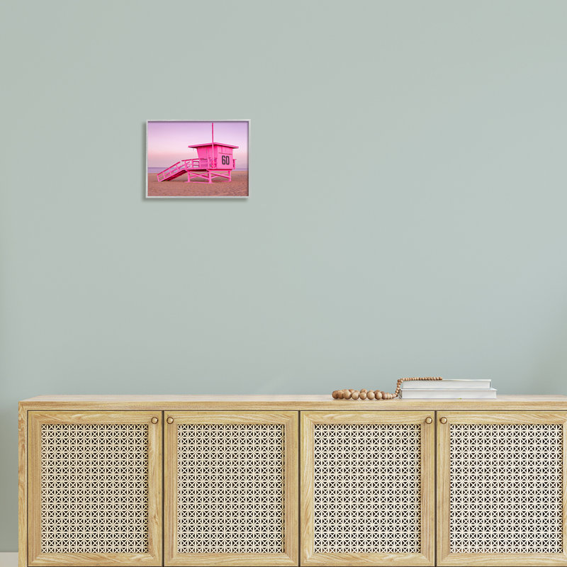 Photographie d'une cabane de plage rose, H 11 po x l 14 po x P 1,5 po, Gris