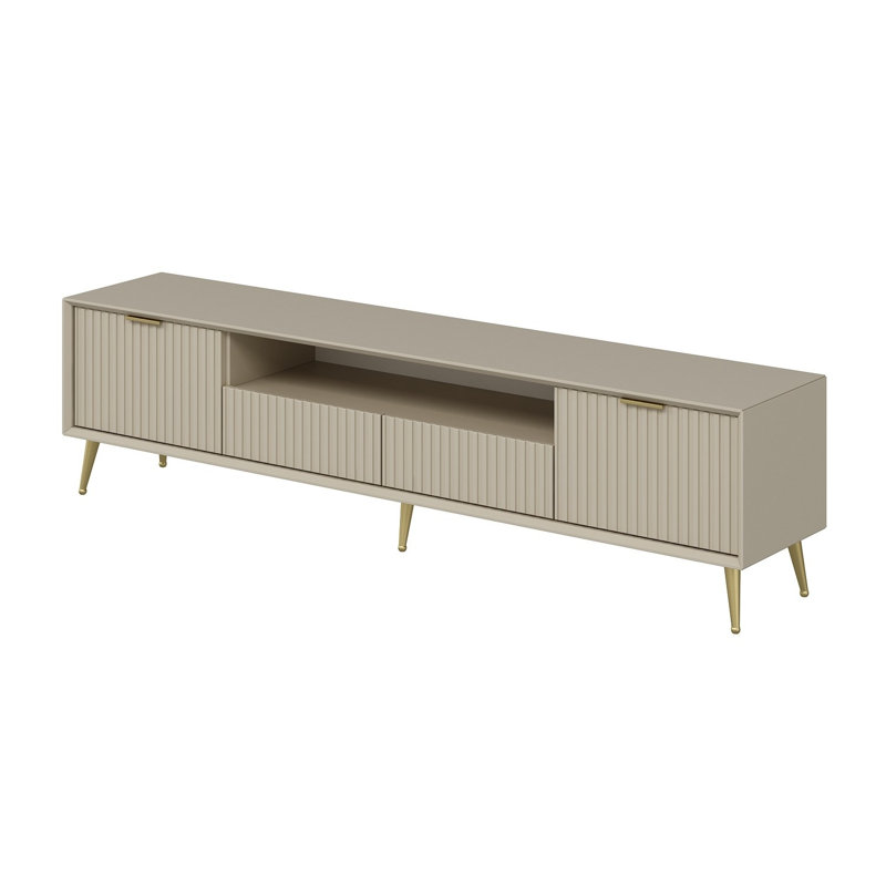 Meuble télé moderne de couleur grès 70,9 po x 17,7 po x 13,8 po | 100% panneau de particules enduit de mélamine, épaisseur: 0,7 pouce | Conception élégante et fonctionnelle pour le salon et les espaces de divertissement, finition durable et éléga