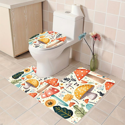 Ensemble de 3 tapis de salle de bain à motif floral rouge et jaune