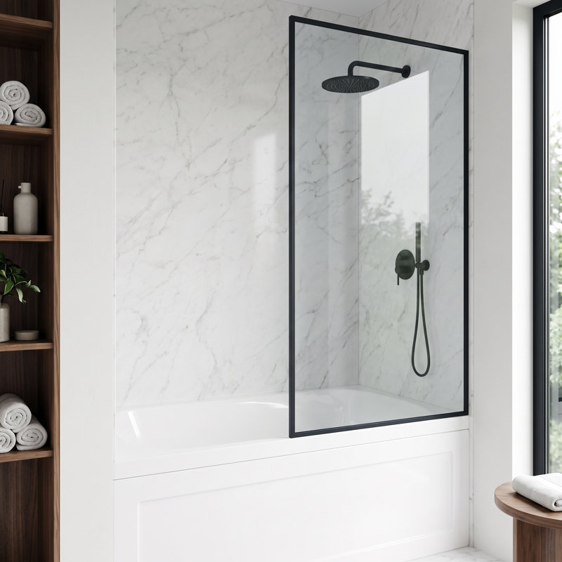 Écran de baignoire fixe avec verre 3/8 po l 34 po x H 62 po Meridian, Noir