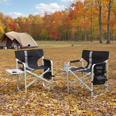 2-Piece Lightweight Oversized Padded Folding Director’S Chairs – Comes With Side Table & Storage Pockets, Fit For Indoor/Outdoor, Camping, Picnics & F