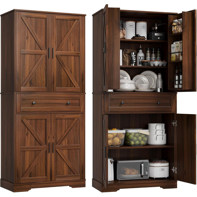 Armoire de rangement avec portes et tablettes, garde-manger de 71 pouces de hauteur, garde-manger autoportant à 4 portes