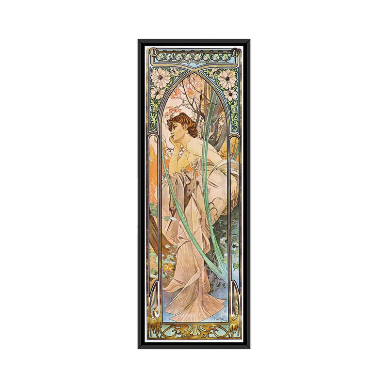 «Evening Reverie, 1899» par Alphonse Mucha, impression sur toile tendue, H 36 po x l 12 po x P 1,5 po, Toile avec cadre noir