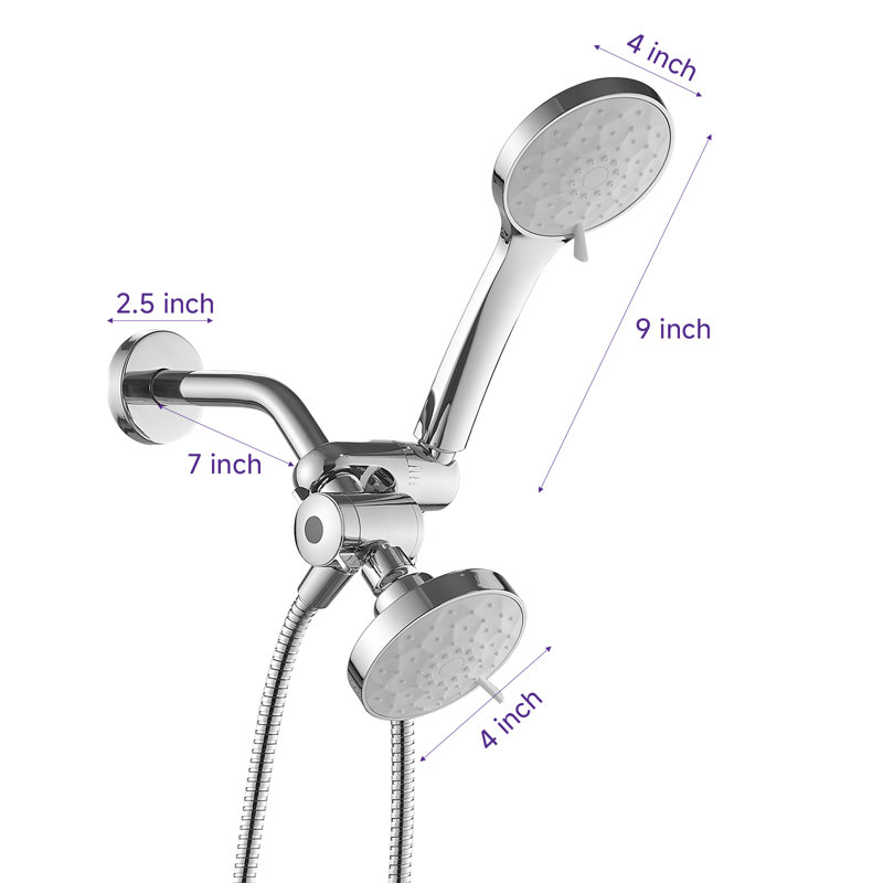 Ensemble de robinet de douche à jet simple à une jet et poignée ronde 1,8 GPM avec pomme de douche à haute pression en chrome poli