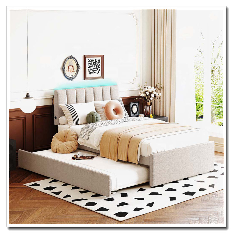 Lit tapissier Teddy, Beige
