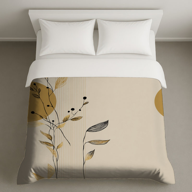 Housse de couette Botanical Bedding, Lit simple, Beige géométrique abstrait