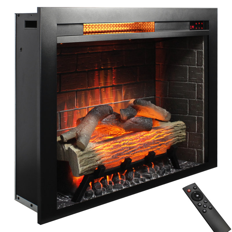 Foyer électrique 28 "à infrarouges - finition noir antique, 5000 / h, 4 couleurs de flamme et 3 vitesses, 11 réglages de température, télécommande incluse, fixation murale, insert de ventilation 28 pouces, 1 500 W de chaleur, couleurs, réglable