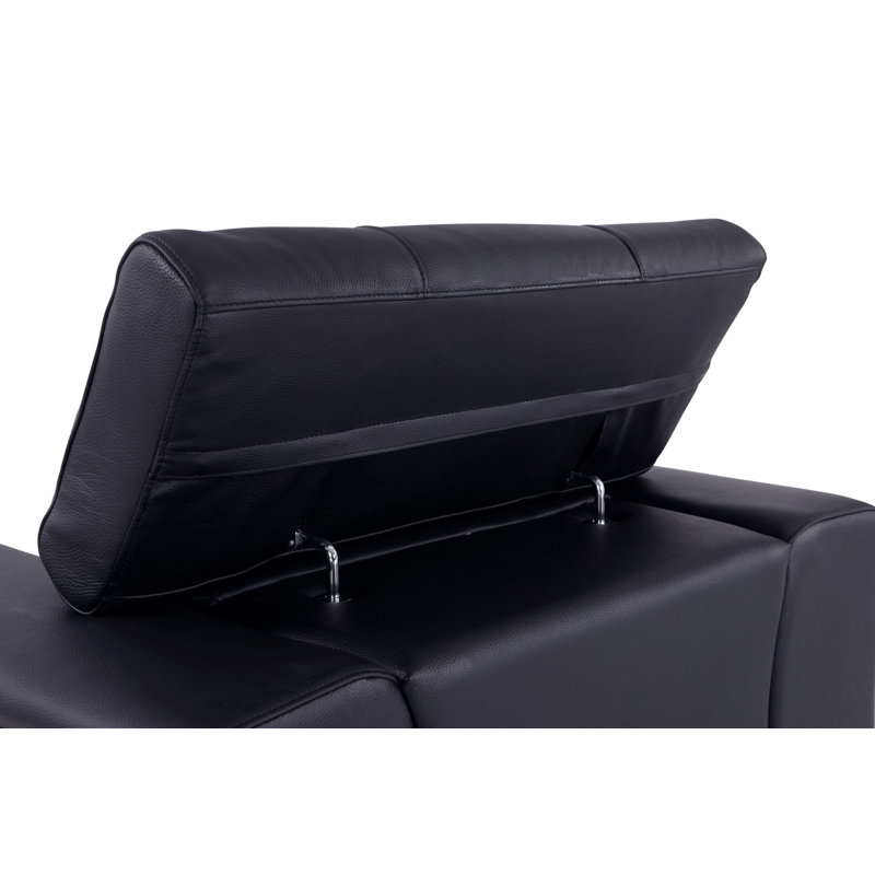 Black Genuine Leather Chair with Adjustable Headrests, Black