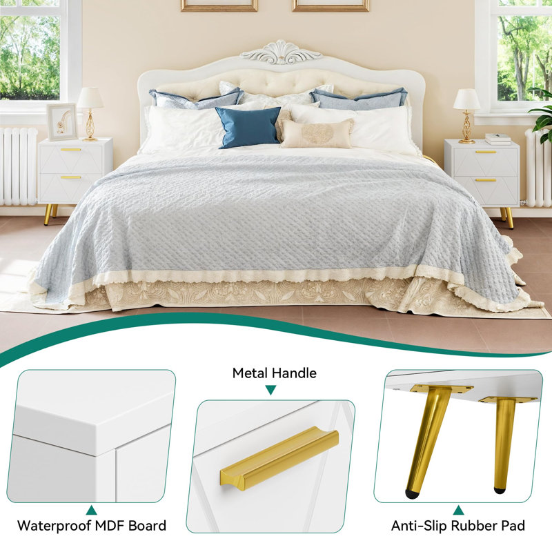 30cm W Manufactured Wood Bedside Table, White