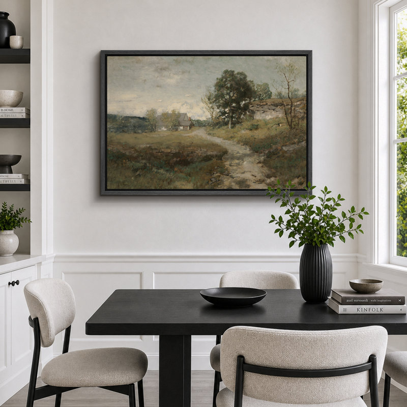 «Rustic Countryside», campagne de campagne, H 24 po x l 36 po, Cadre flottant noir