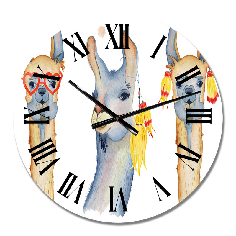 Cute Llama Cartoon Portrait I - Traditional Wall Clock, Small