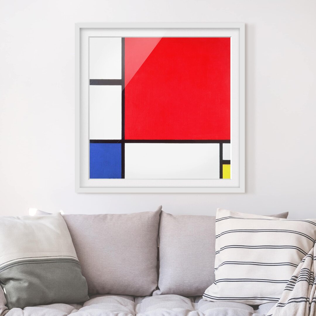 Gerahmtes Papierbild Komposition Rot Blau Gelb von Piet Mondrian