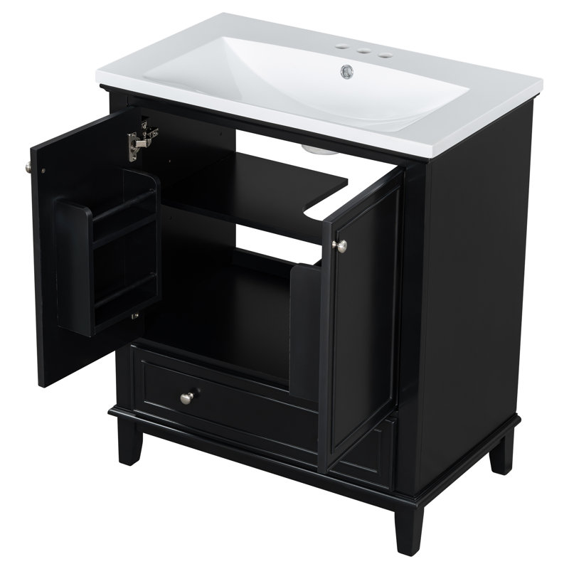 Meuble-lavabo 30 po avec lavabo, Noir, Argent