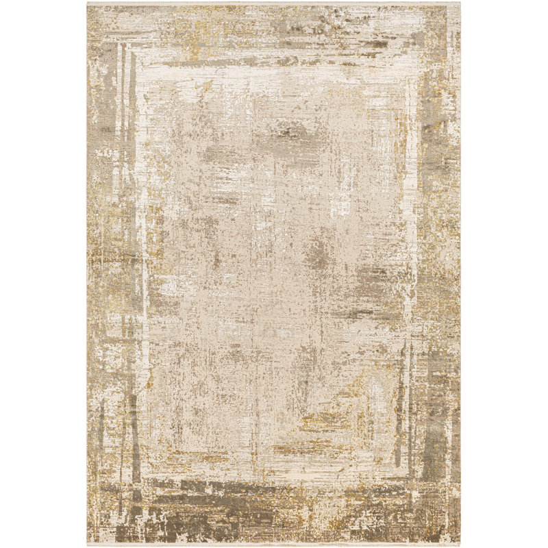 Tapis gris / beige à motif abstrait tissé à la machine Hilma, Rectangle 7 pi 6 po x 11 pi 2 po
