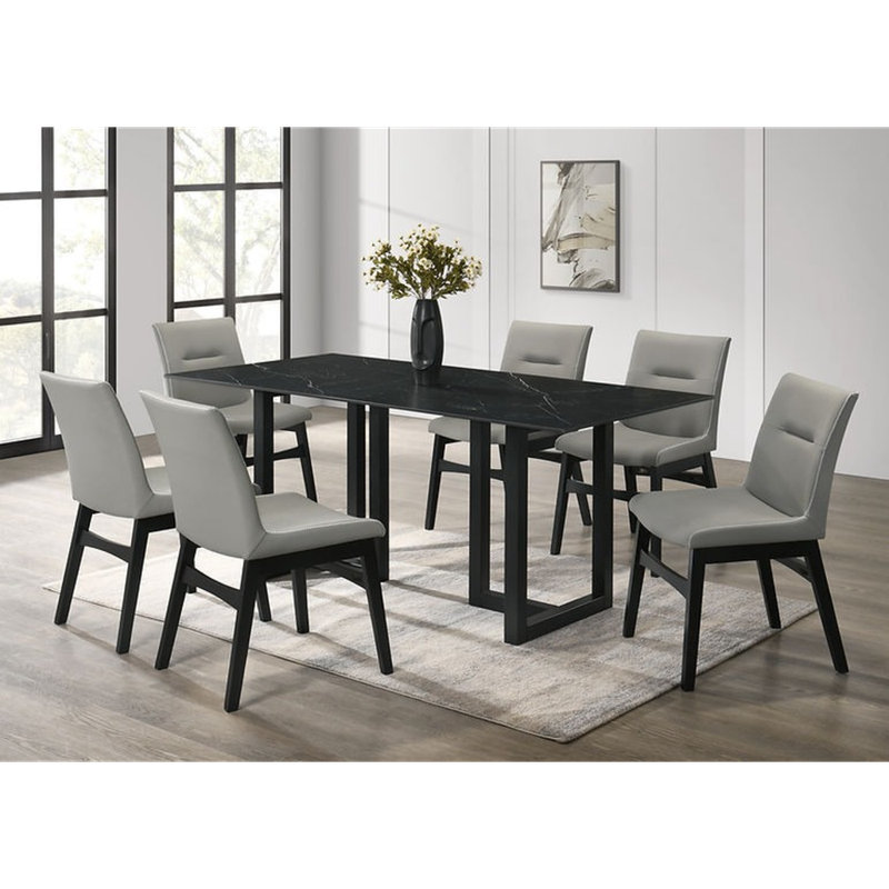 Table de salle à manger et 6 chaises Farrin, Noir, Gris