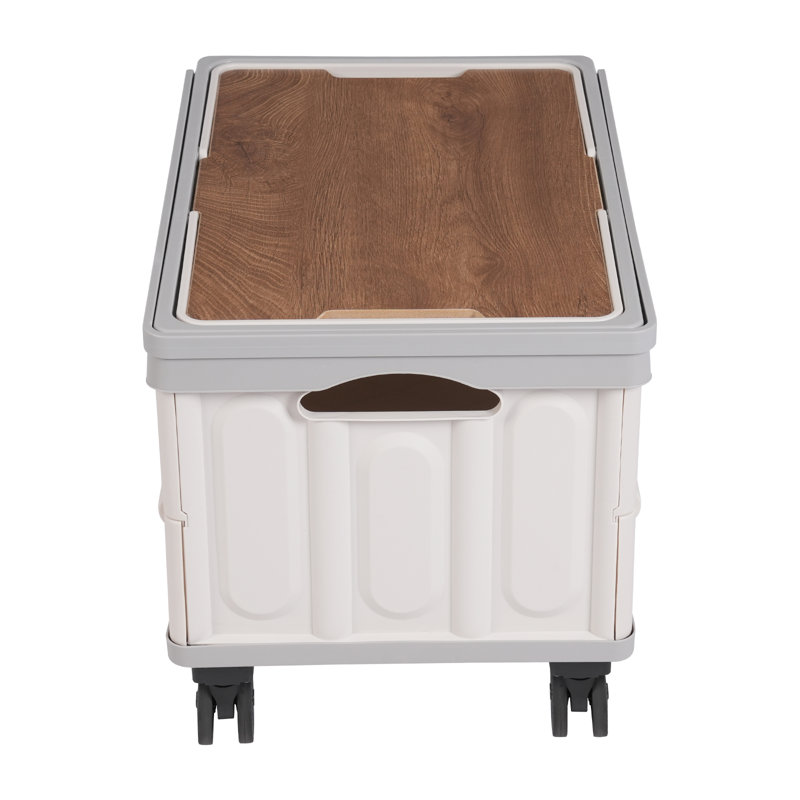 55L Large Capacity Foldable Rolling Cart, Light Gray