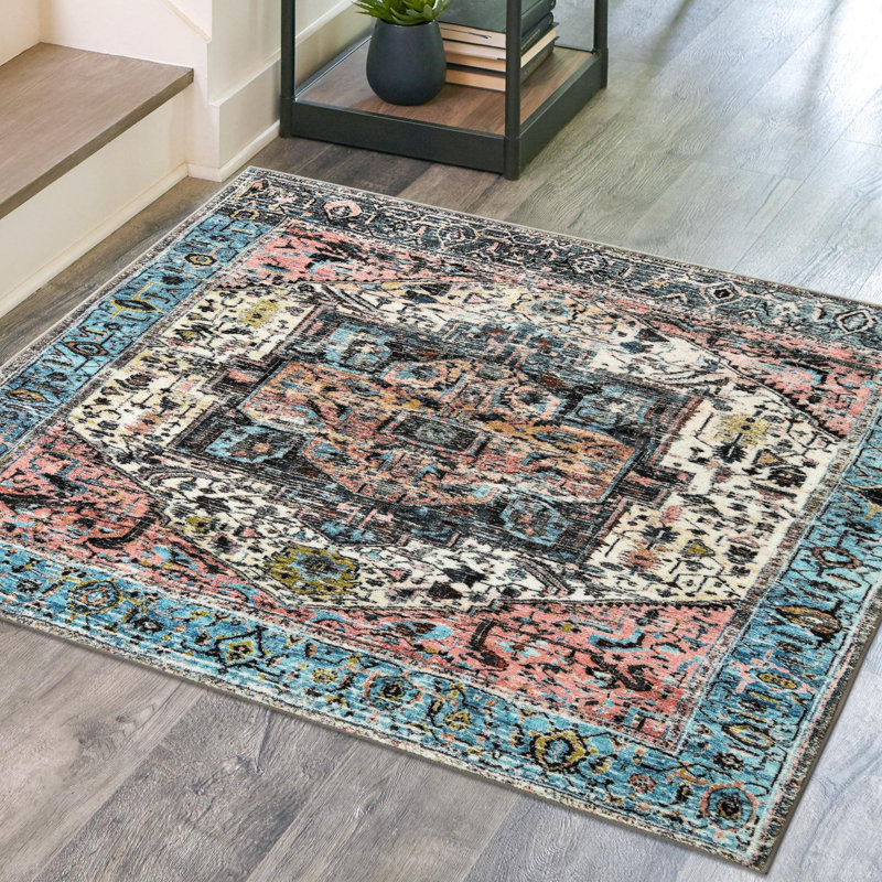 Tapis oriental bleu / noir Acelin, Carré 3 pi 3 po