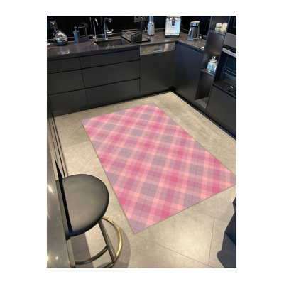 Pink Themed Stripe Geometric Patterned Modern Decorative Carpet