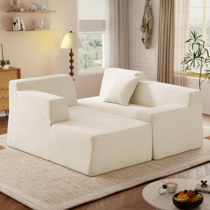 Clitheroe 96.5" L-Shaped Modern Minimalist Compression Couch, No Assembly Required Sectional Sofa, Left Hand Facing, Beige