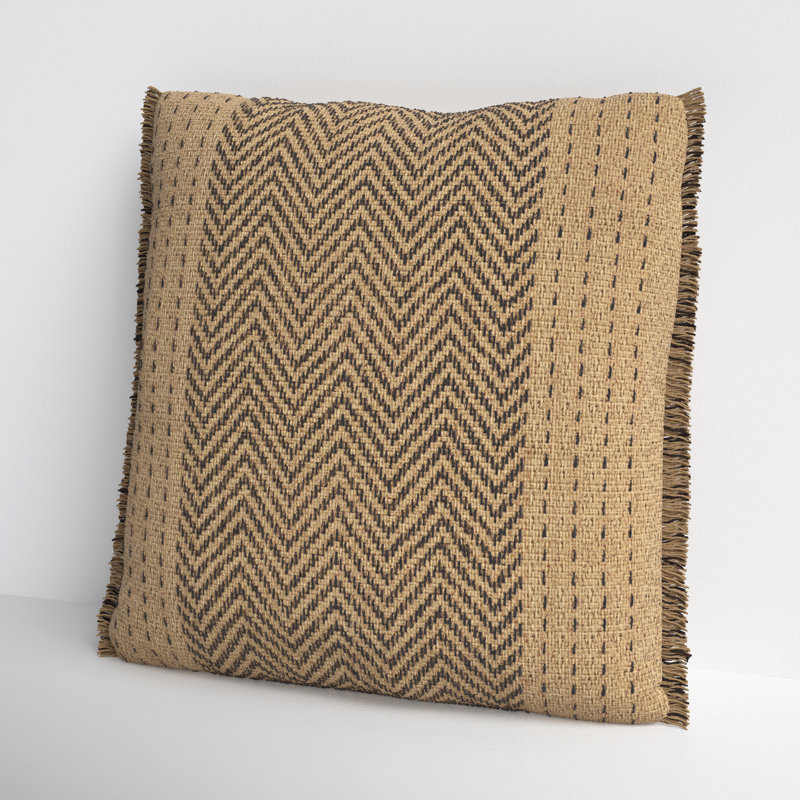 Carey Fringed Cotton Throw Pillow, Feathers, Natural