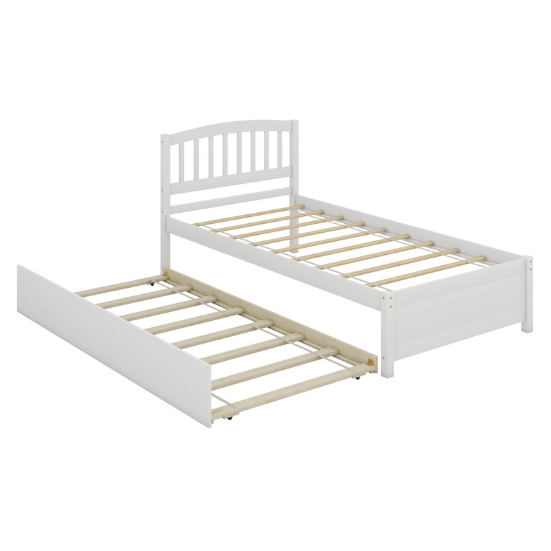 Lit simple avec lit gigogne en bois, White