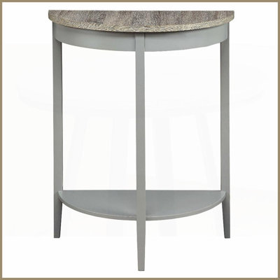 Table basse transitionnelle en chêne gris demi-lune avec rangement inférieur pour le salon