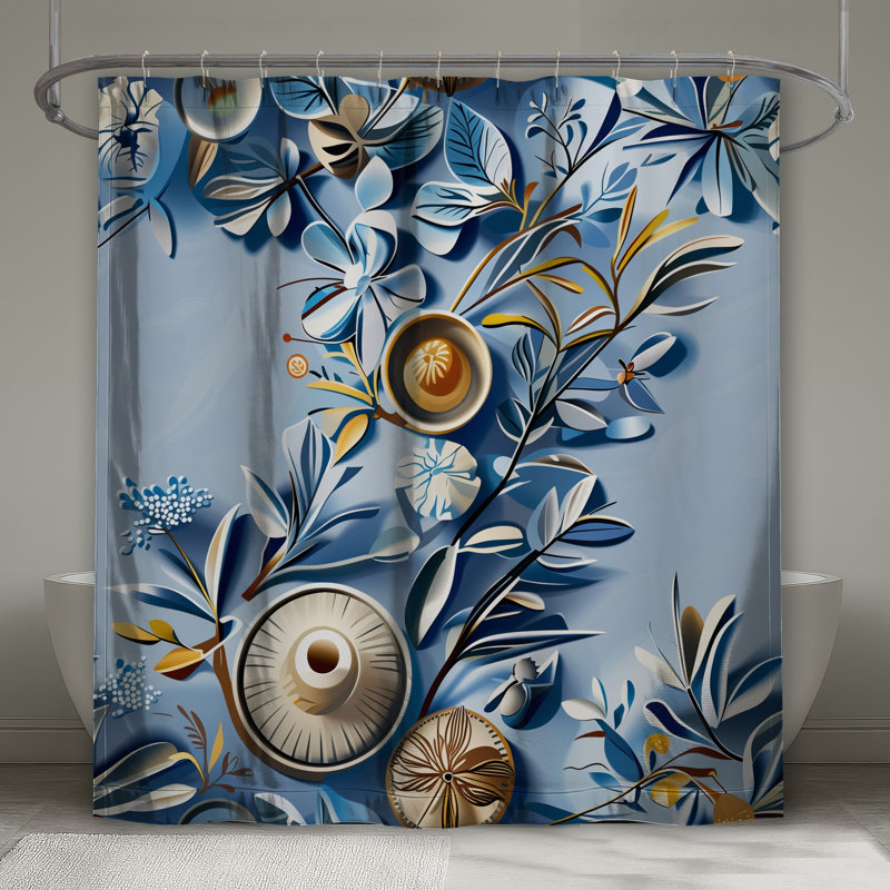 Rideau de douche floral - décor de salle de bain scandinave, 70 po L x 84 po H