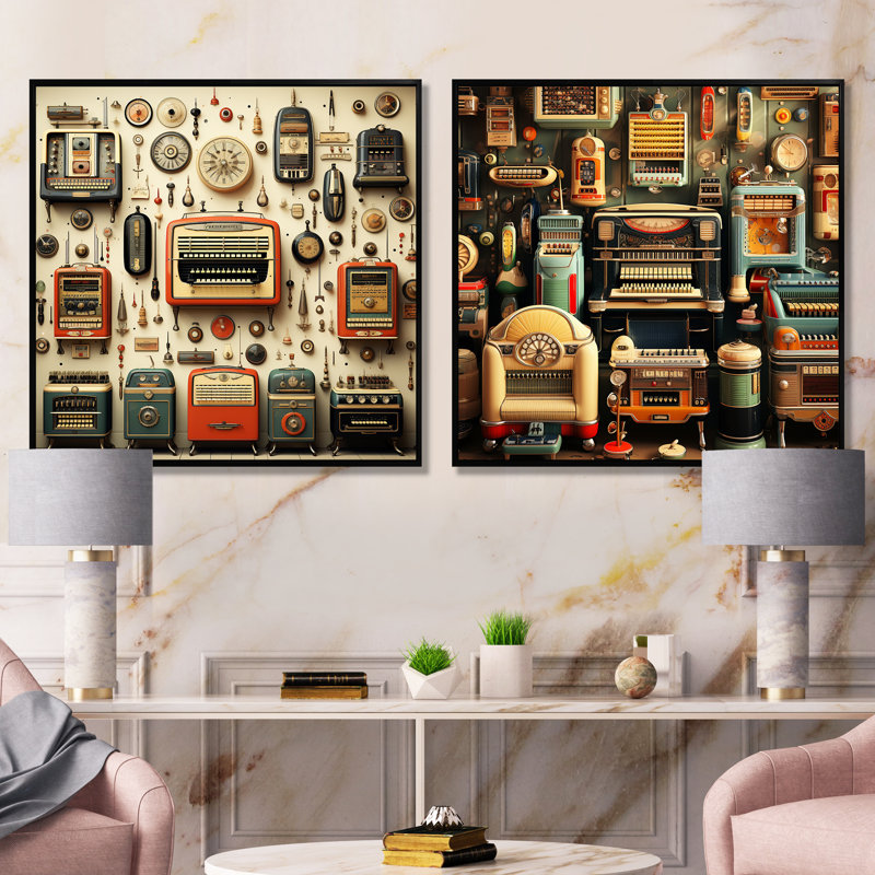 Nostalgic Jukebox Tunes IV - Jukeboxes, ensemble de 2 impressions sur toile, Cadre noir, H 36 po x l 73 po x P 1,5 po