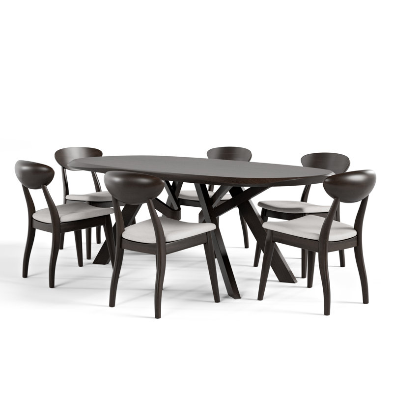 Rozella Solid Wood 7-Piece Dining Table Set, 7 Pieces: Table, 6 Chairs