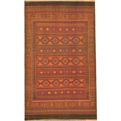 Tapis géométrique rouge / brun en laine tissé à plat à la main à motif géométrique 4 pi 10 po x 8 pi