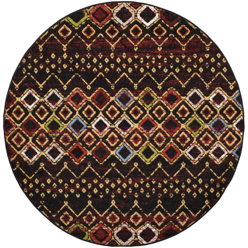 Tapis performance à motif sud-ouest Aird, Rond 9 pi, Black/Multi