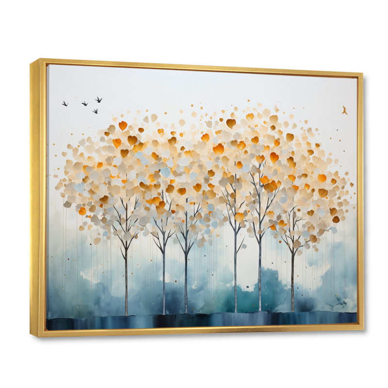 Minimalisme arbre jaune solitude III sur toile, Cadre flottant doré, H 12 po x l 20 po x P 1 po