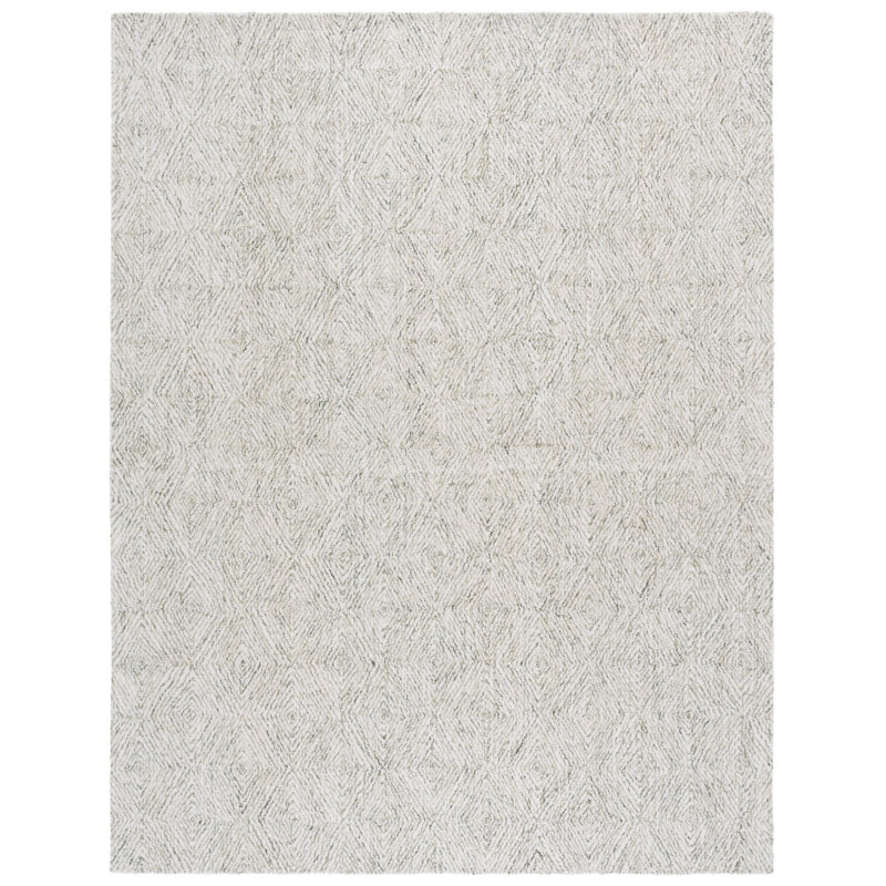 Stavro Hand Tufted Wool/Cotton Geometric Rug in Light Green/Ivory, Rectangle 8' x 10'