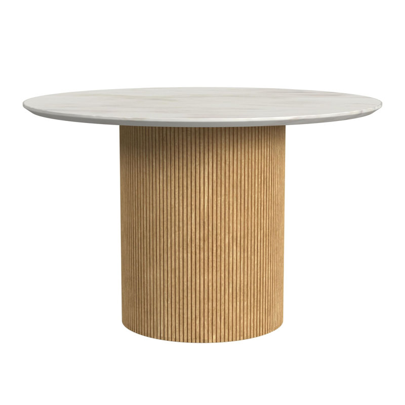  Sutton Round Dining Table With White Faux Marble Top In Natural