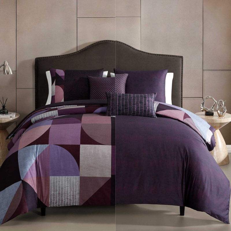 Ensemble d'édredon réversible 100% satin de coton Bebejan Orchid Matrix, Très grand lit