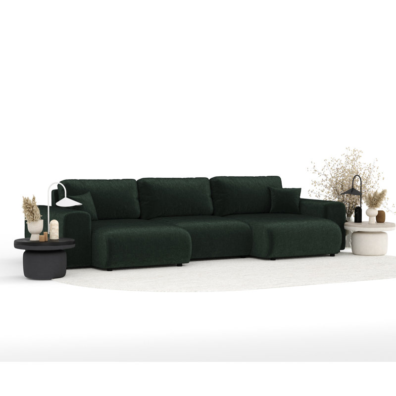 Six-seater panoramic sofa, Green Chenille