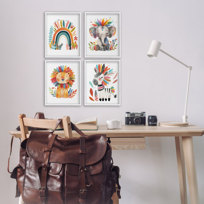  «Rainbow Feather Animals», ensemble de 4 giclées par LSR Design Studio, H 14 po x l 11 po