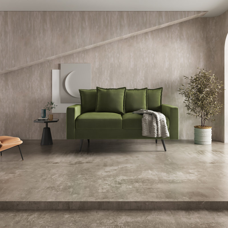 Veronica 58'' Velvet Square Arm Sofa Loveseat, Olive Green