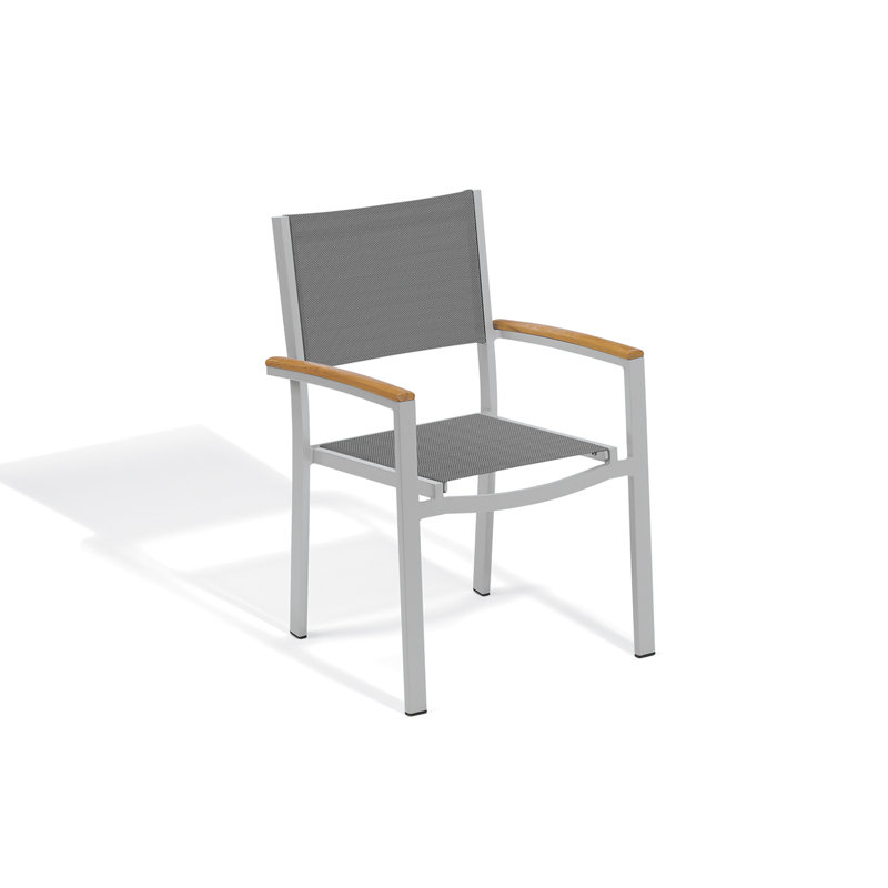 Travira Stacking Patio Dining Chair, Titanium Basketweave, Tekwood Natural, Flint