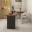 Bureau brun en bois massif en forme de L + fer-108066732-108066728