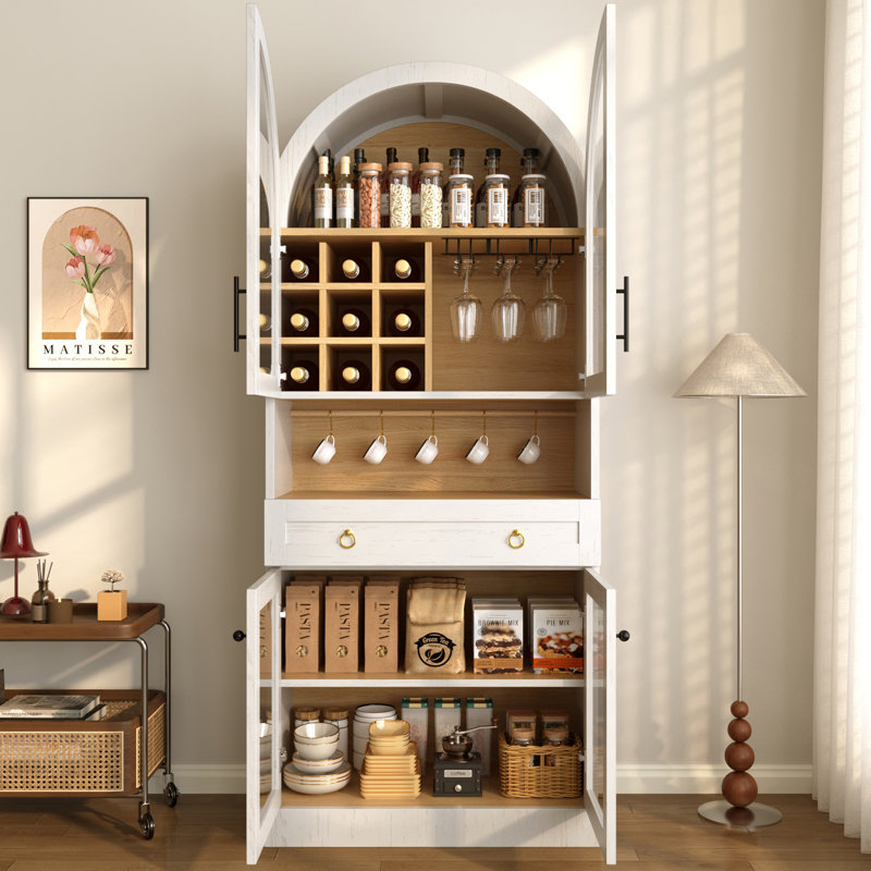 Vitrine de rangement arquée 75 "avec porte-bouteilles, White