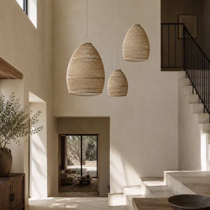 19 in. H Rattan Dome Pendant Shade