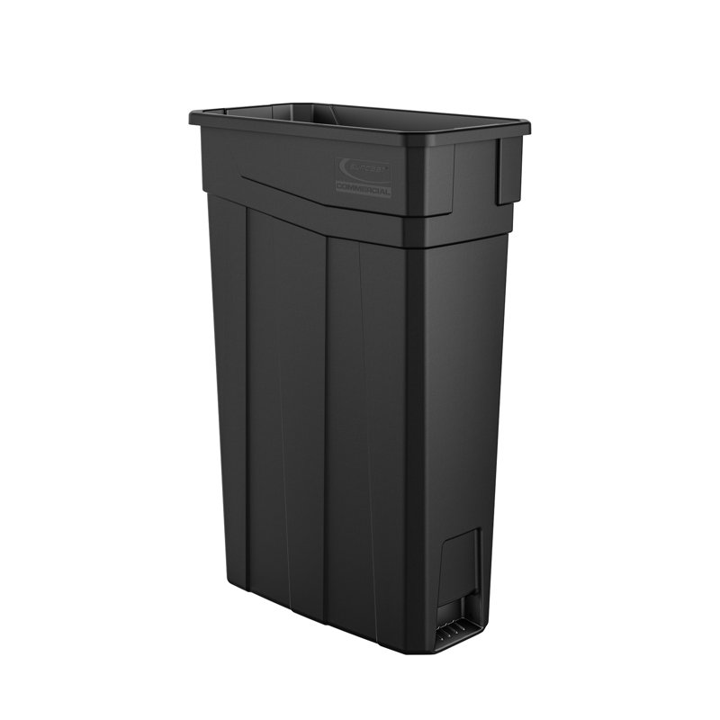 Suncast 19.8 in. W x 11 in. D Resin Slim Trash Can for Indoor and Outdoor Waste Storage, Made in the USA, Black