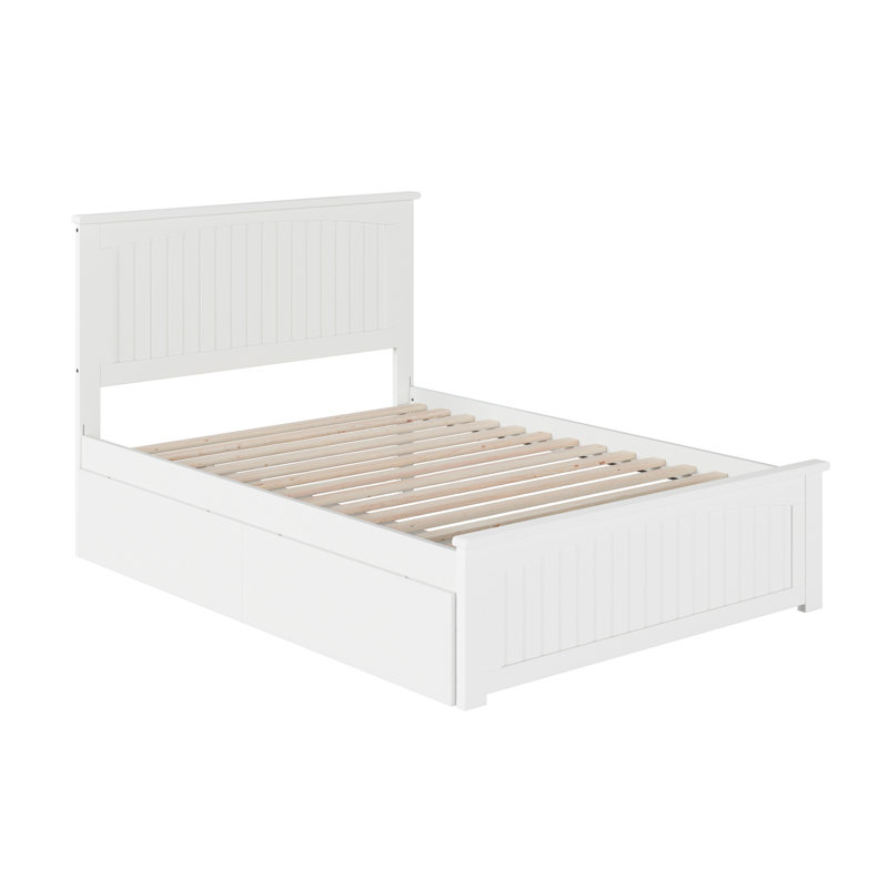 Kindig Solid Wood Coastal Cottage Platform Bed with Matching Footboard and Storage Drawers, White, Full