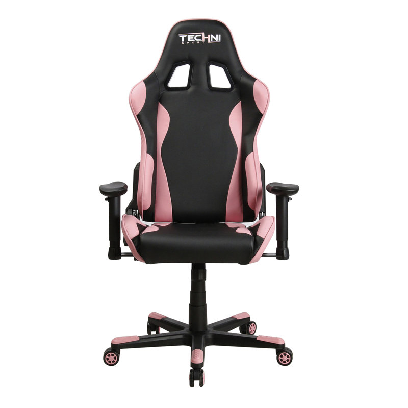 Pink and Black Ergonomic Faux Leather Adjustable Gaming Chair
