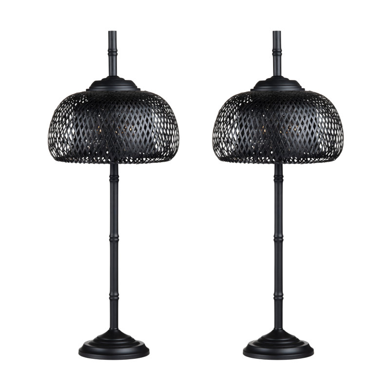 37.5" Metal Table Lamp With Black Shade, Black, Black