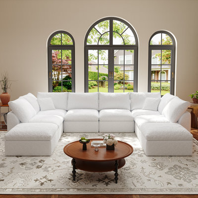196.8" W 8 - Piece U Shape/L Shape Upholstered Sectional Sofa Oversized 8-Seater Modular Sofa With Ottomans    