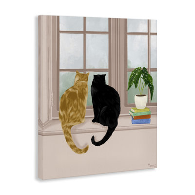 Cat Pair in Windowsill Canvas Wall Art by Tara Royle